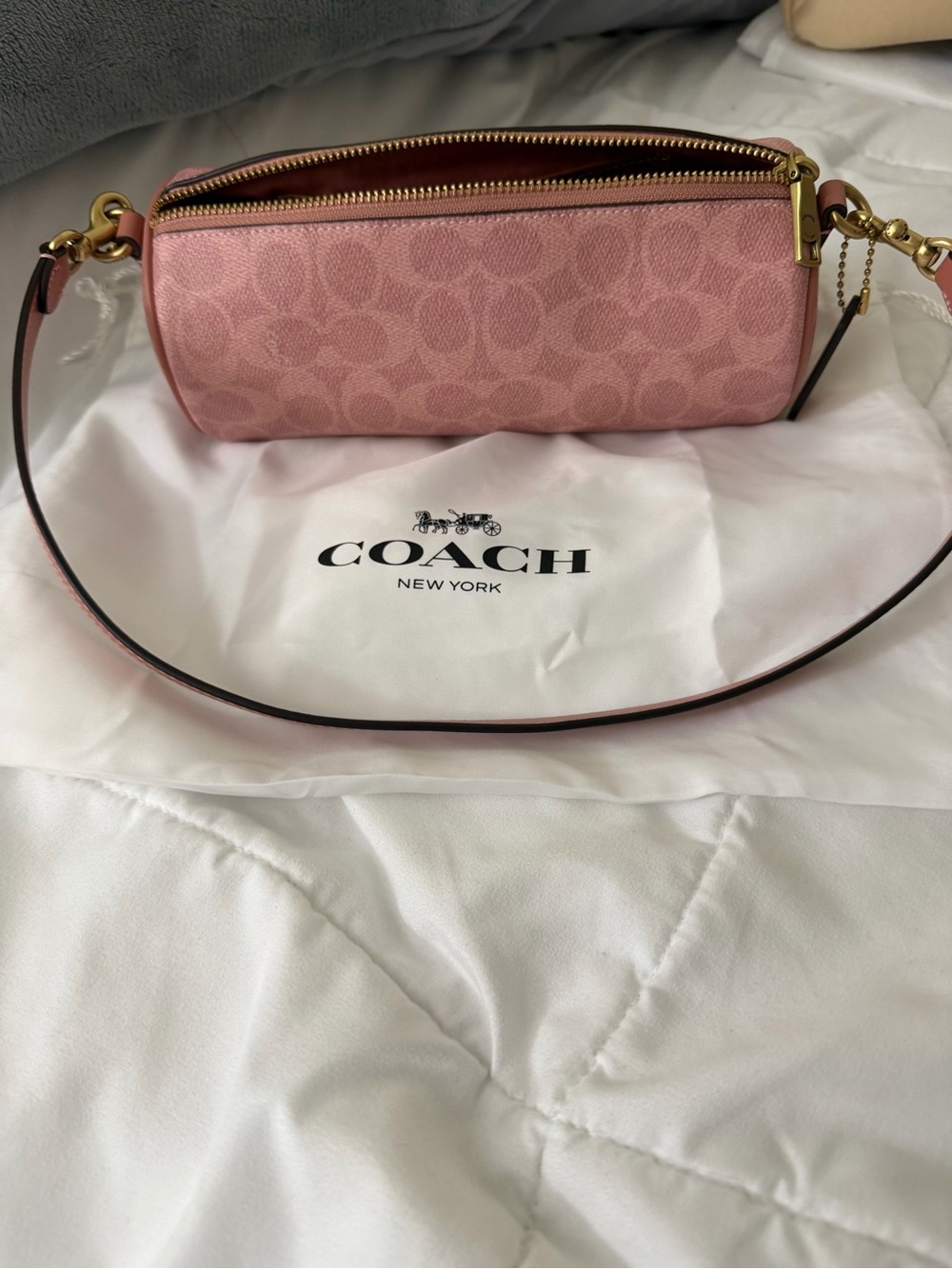 Coach Pink Signature Canvas Crossbody with Gold Hardware